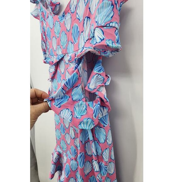 New NWT SIMPLY SOUTHERN Cut Out Dress Sea Shell Ruffle Maxi Dress Large - Picture 7 of 10